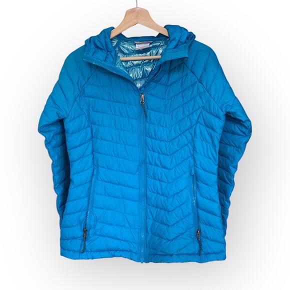 Columbia Jackets & Blazers - Women's Columbia Omni-heat Powder Lite Hooded Jacket Blue Chill size Medium